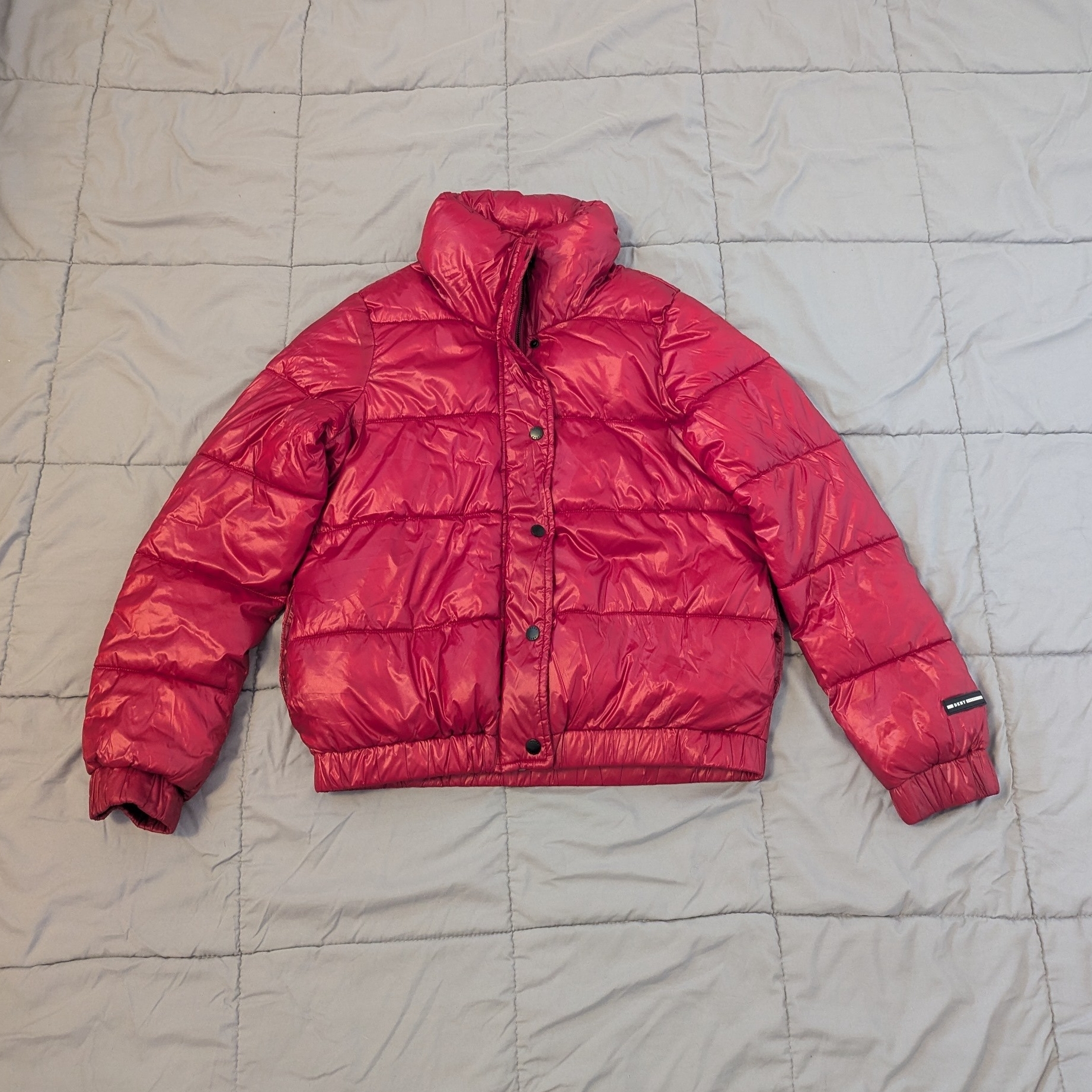 Dkny Red Glossy Puffer Jacket